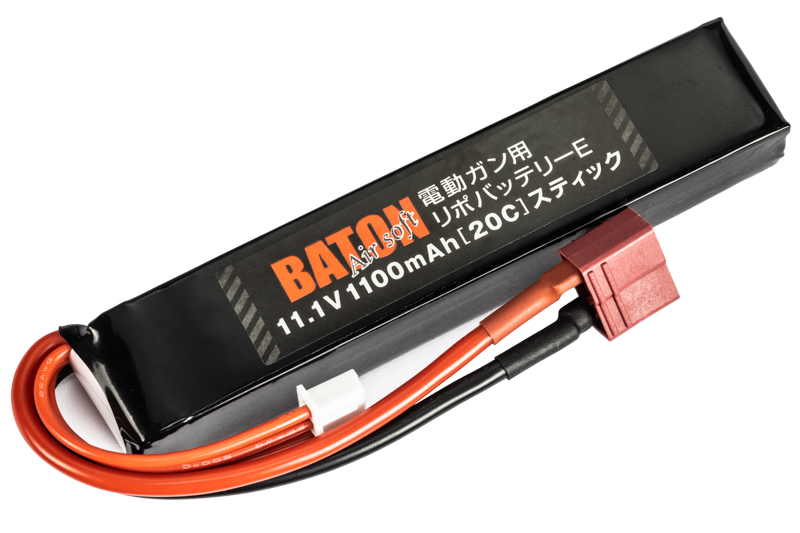 Gunsmith BATON 電動ガン用リポバッテリー 11.1v1100mAh 40C 20C ショートスティック・Tコネクター