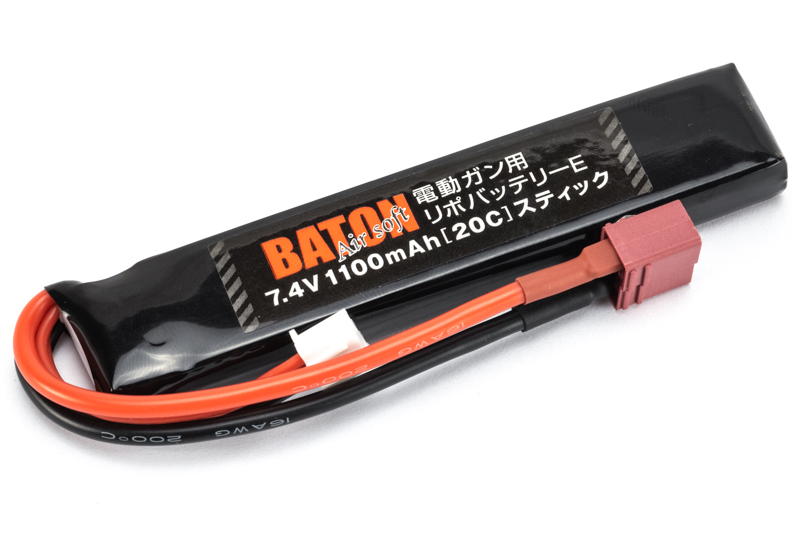 Gunsmith BATON 電動ガン用リポバッテリー 7.4v1100mAh 40C 20C ショートスティック・Tコネクター